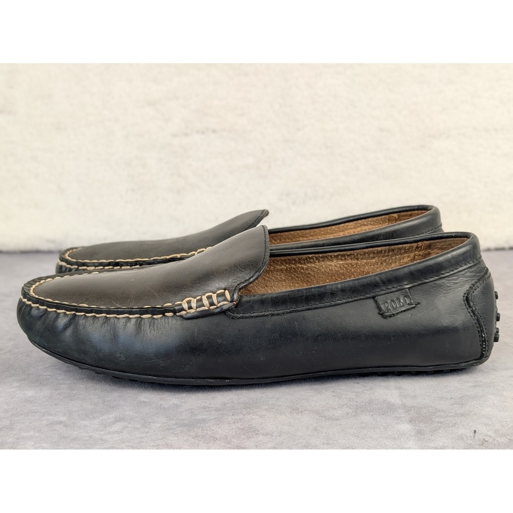 Polo Ralph Lauren Woodley Black Leather Driving Loafers Mens 10D Slip On Shoes
